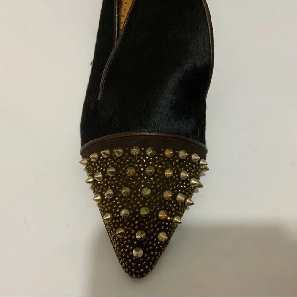 New Jesu  Segun Pointy Toe Studded calf hair  Loafers Dress Shoes  luxury Italy